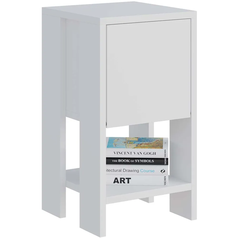 Ema Single Door Bedside Table with Storage - White