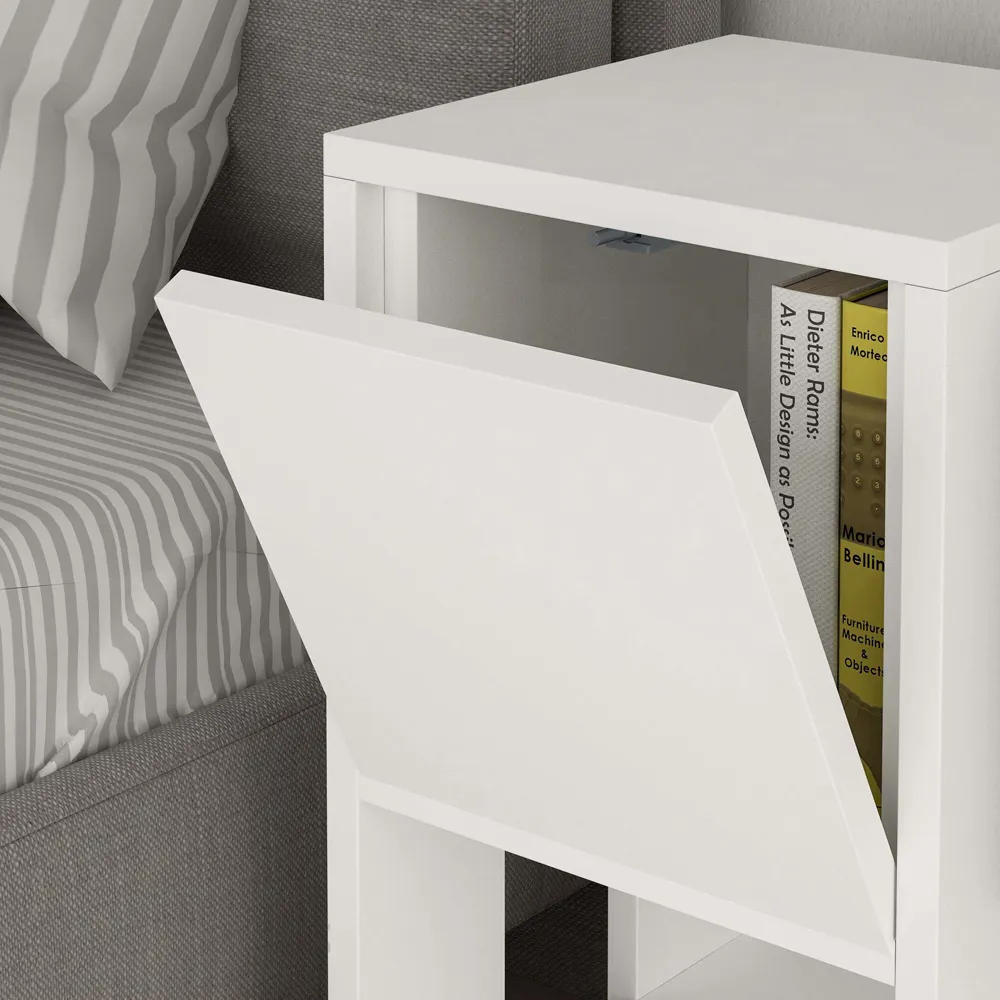 Ema Single Door Bedside Table with Storage - White