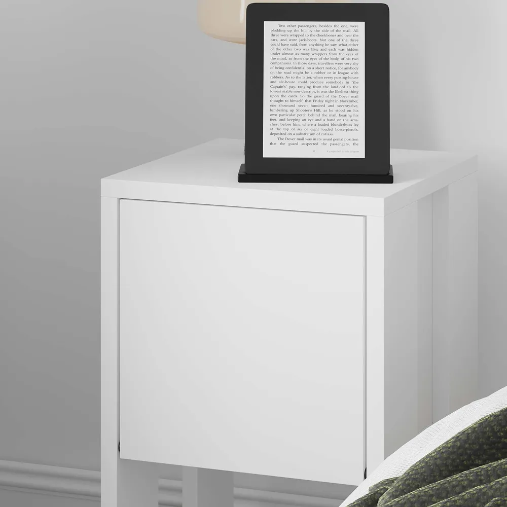 Ema Single Door Bedside Table with Storage - White