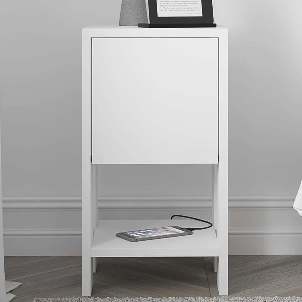 Ema Single Door Bedside Table with Storage - White