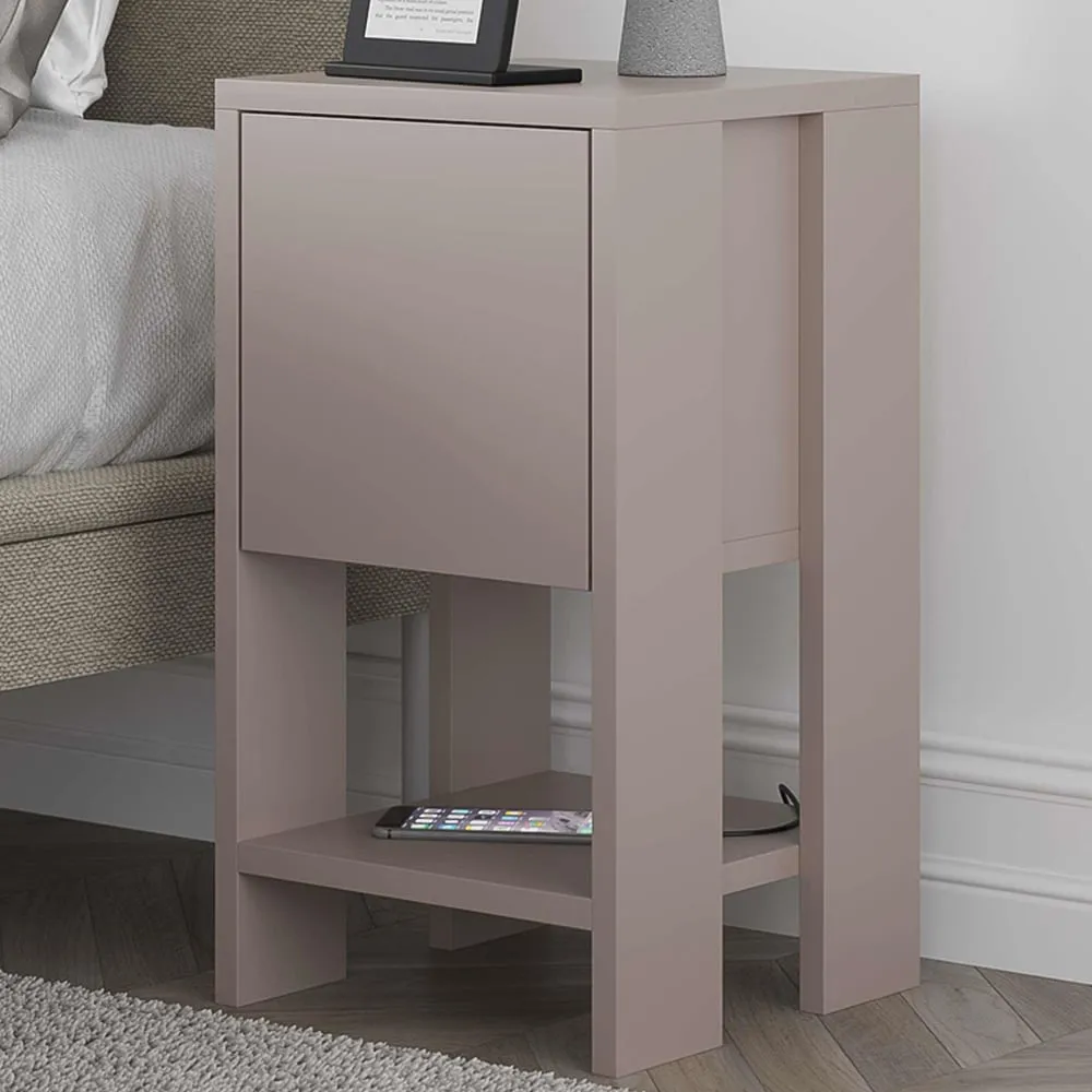 Ema Single Drawer Bedside Table with Storage - Mocha Grey
