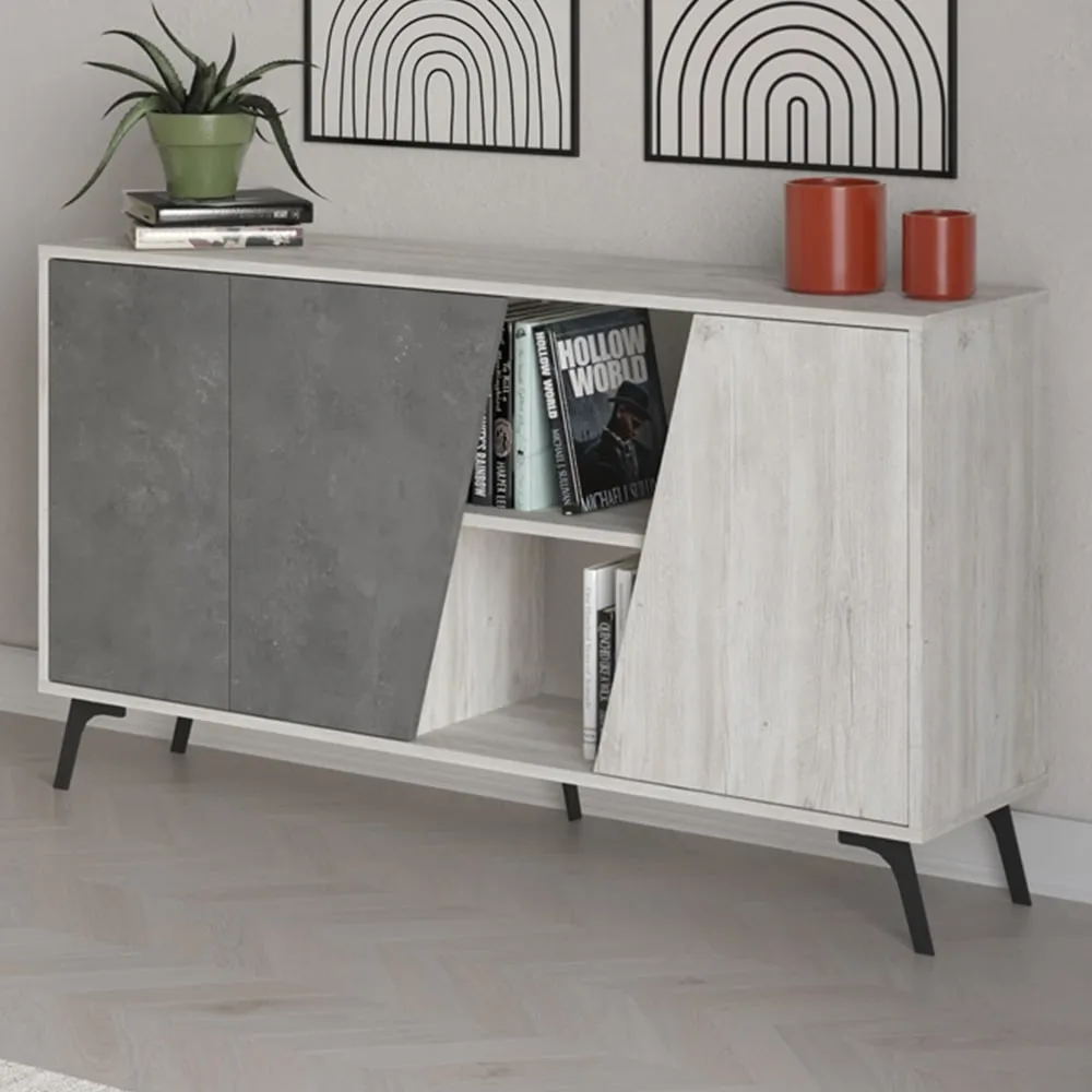Fiona 3 Door 2 Shelf Sideboard - Ancient White, Retro Grey image