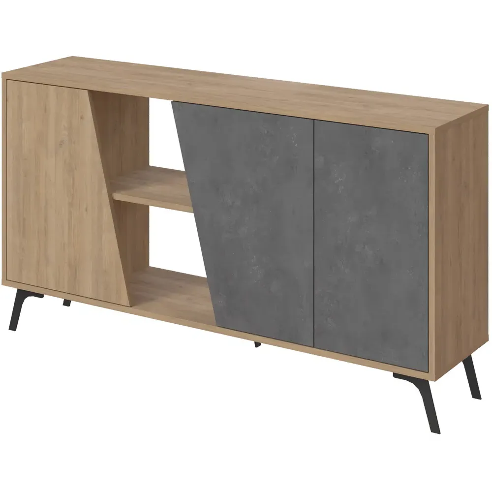 Fiona 3 Door 2 Shelf Sideboard - Oak, Retro Grey
