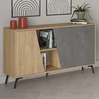 Fiona 3 Door 2 Shelf Sideboard - Oak, Retro Grey