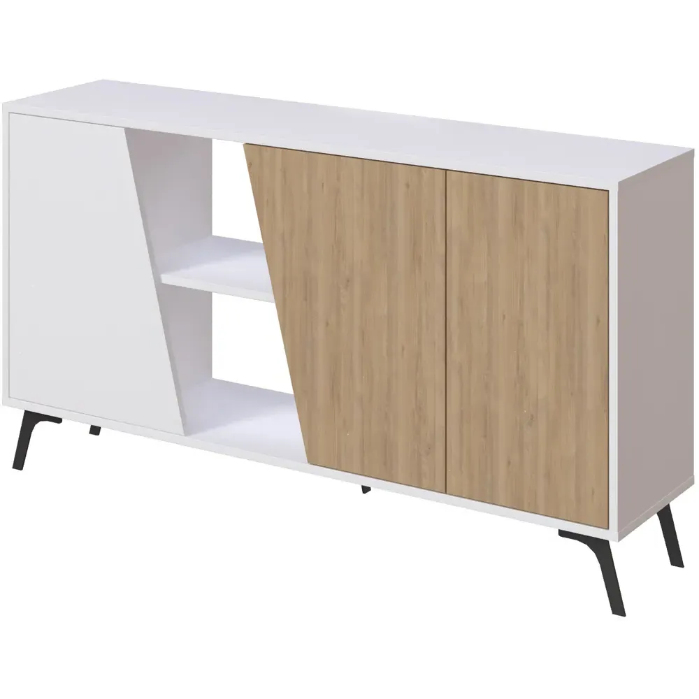 Fiona 3 Door 2 Shelf Sideboard - White, Oak