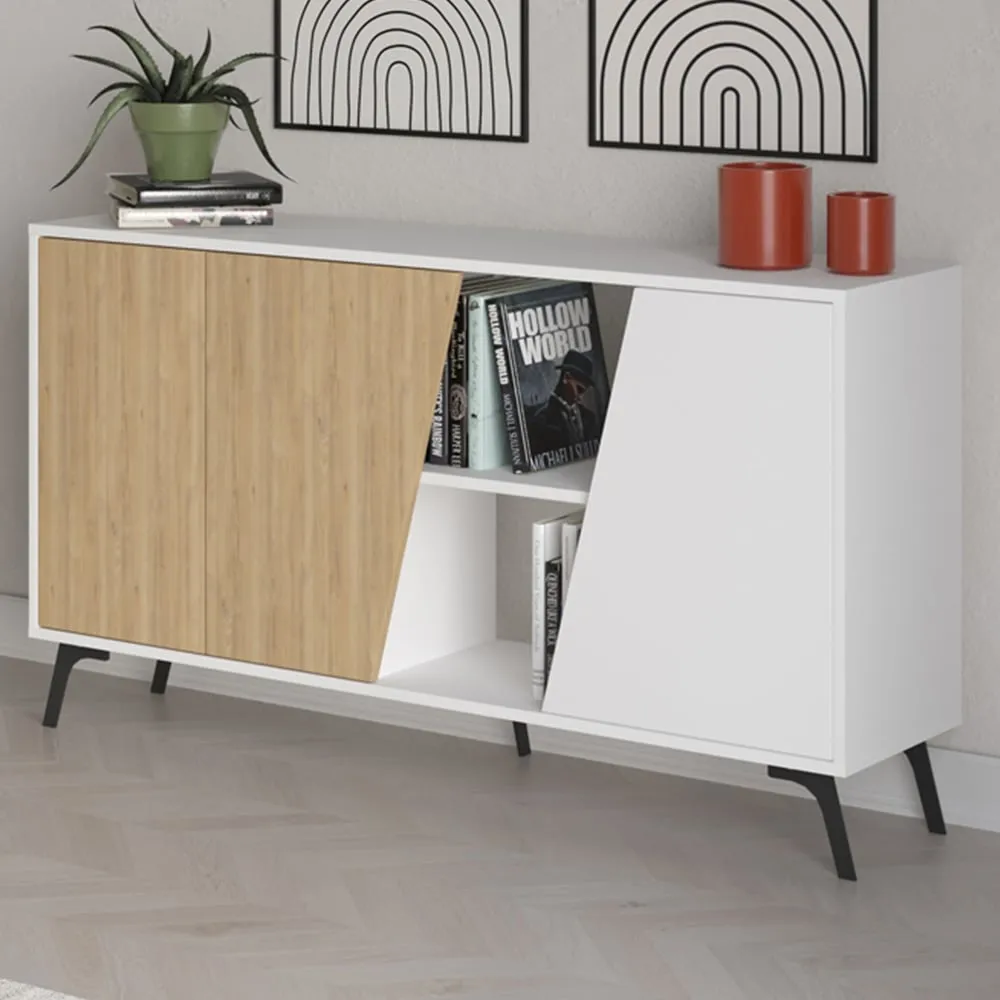 Fiona 3 Door 2 Shelf Sideboard - White, Oak