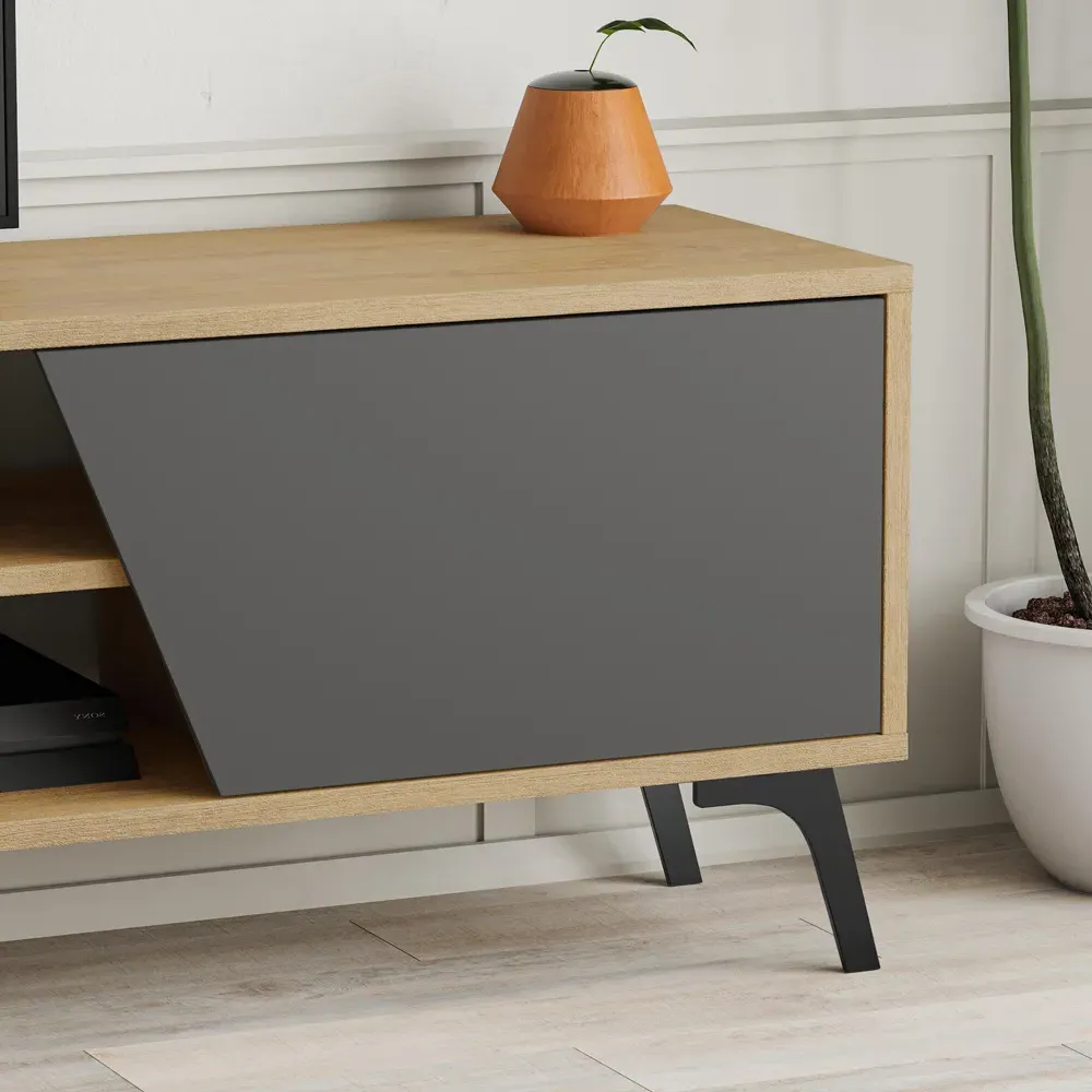 Fiona 3 Door TV Unit with Storage - Anthracite, Oak