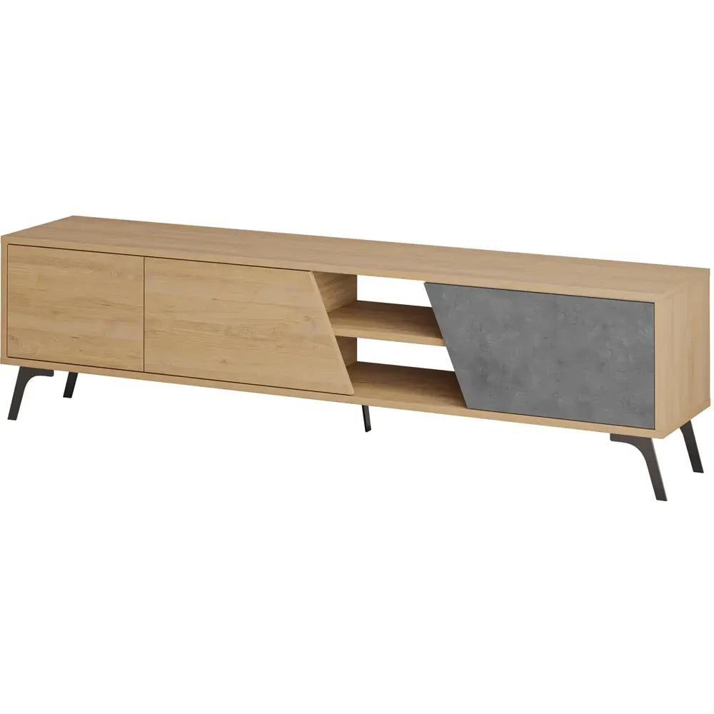 Fiona 3 Door TV Unit with Storage - Grey, Oak