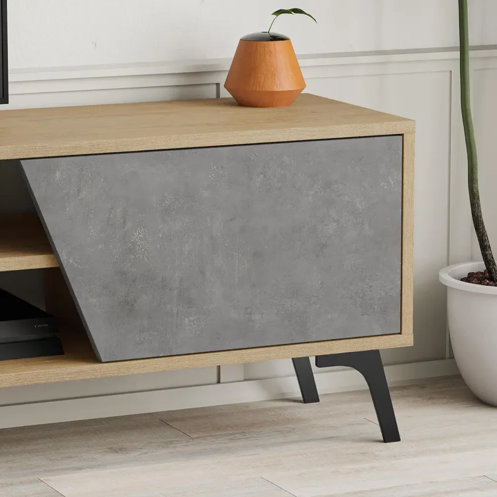 Fiona 3 Door TV Unit with Storage - Grey, Oak
