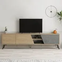 Fiona 3 Door TV Unit with Storage - Grey, Oak