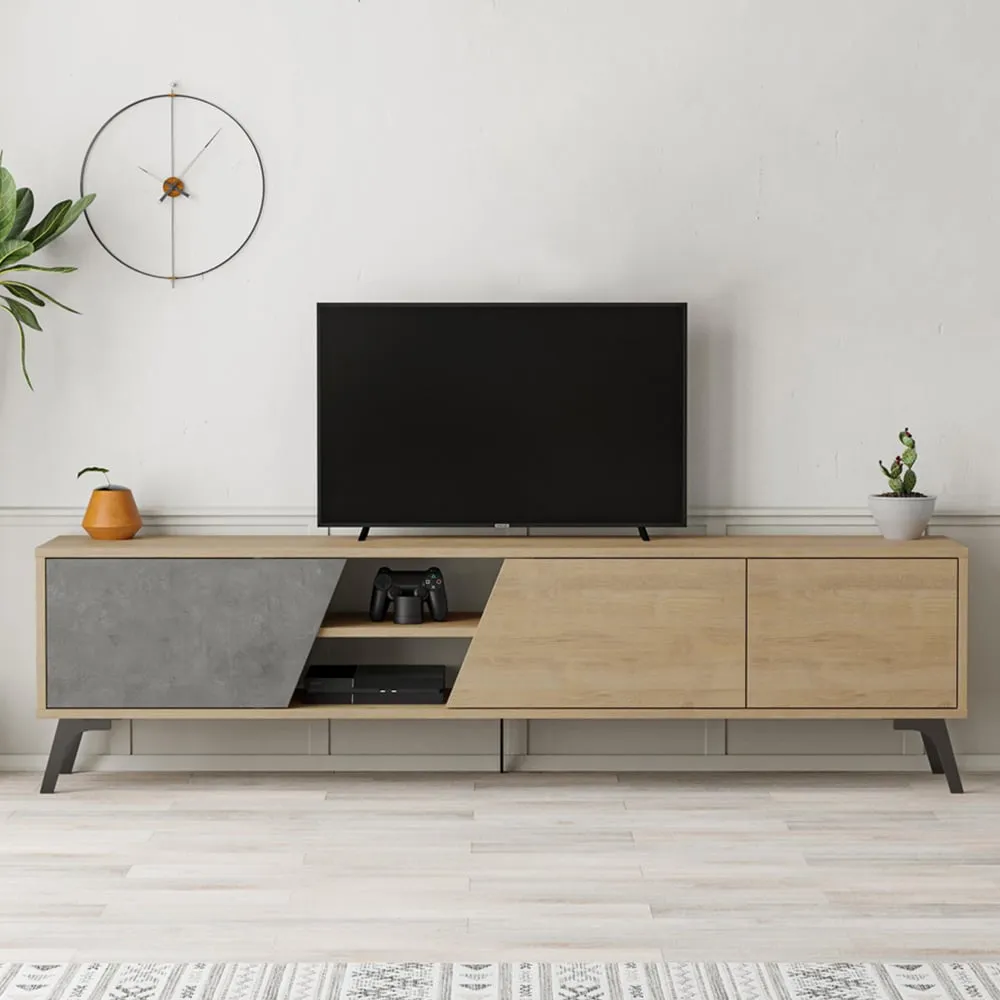 Fiona 3 Door TV Unit with Storage - Grey, Oak