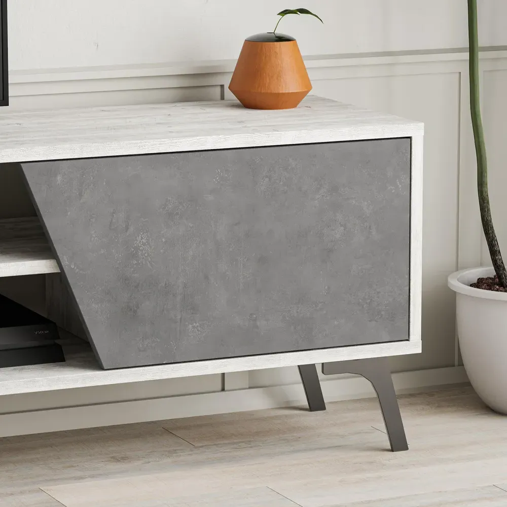 Fiona 3 Door TV Unit with Storage - Grey, White