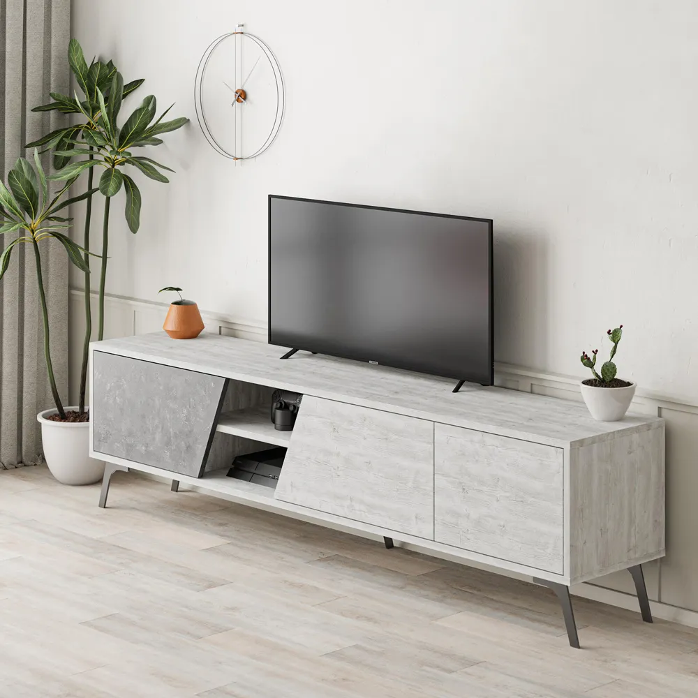 Fiona 3 Door TV Unit with Storage - Grey, White