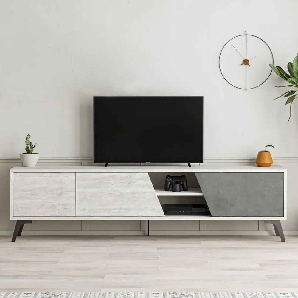 Fiona 3 Door TV Unit with Storage - Grey, White