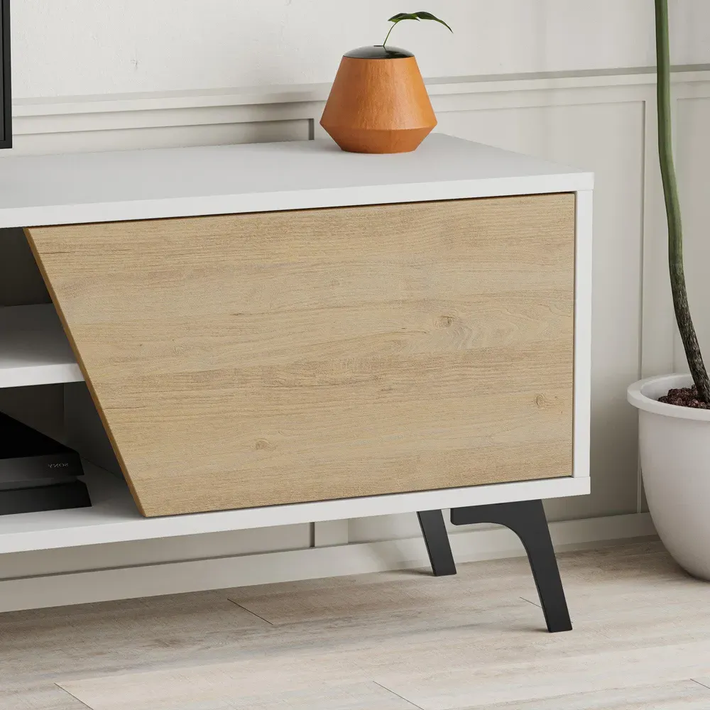 Fiona 3 Door TV Unit with Storage - Oak, White