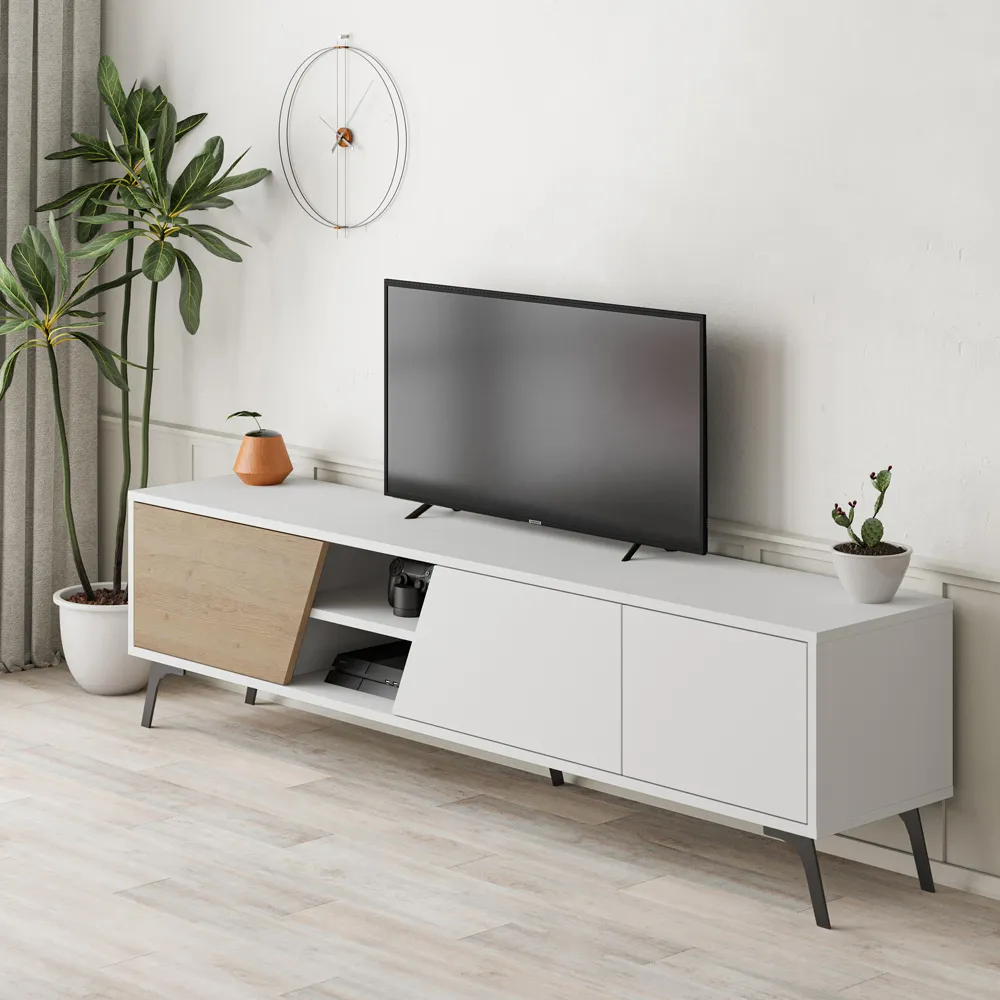 Fiona 3 Door TV Unit with Storage - Oak, White