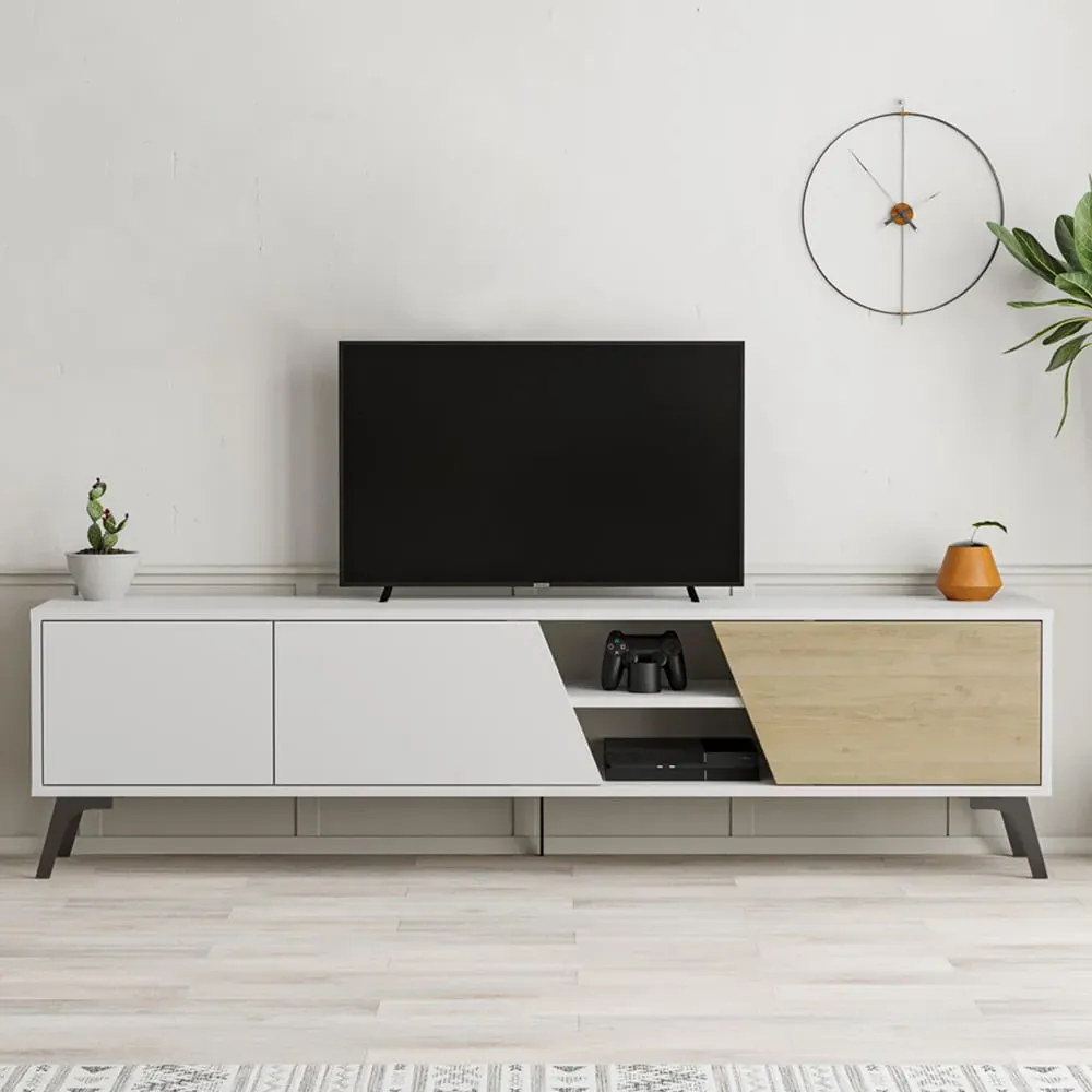 Fiona 3 Door TV Unit with Storage - Oak, White