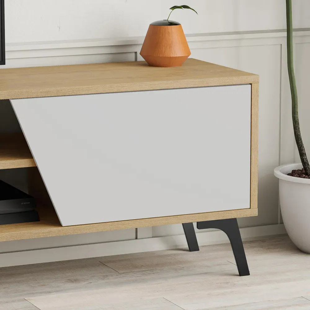 Fiona 3 Door TV Unit with Storage - White, Oak