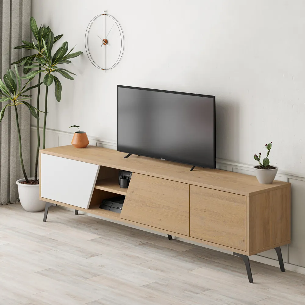 Fiona 3 Door TV Unit with Storage - White, Oak