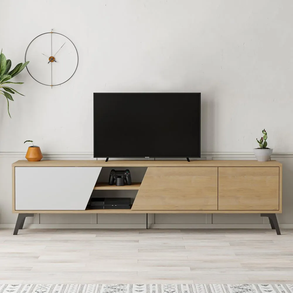 Fiona 3 Door TV Unit with Storage - White, Oak