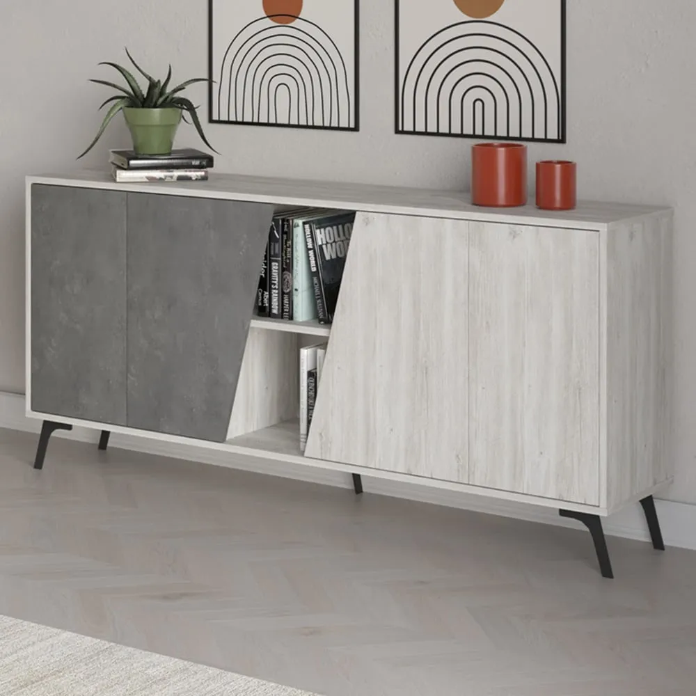 Fiona 4 Door 2 Shelf Sideboard - Ancient White, Retro Grey