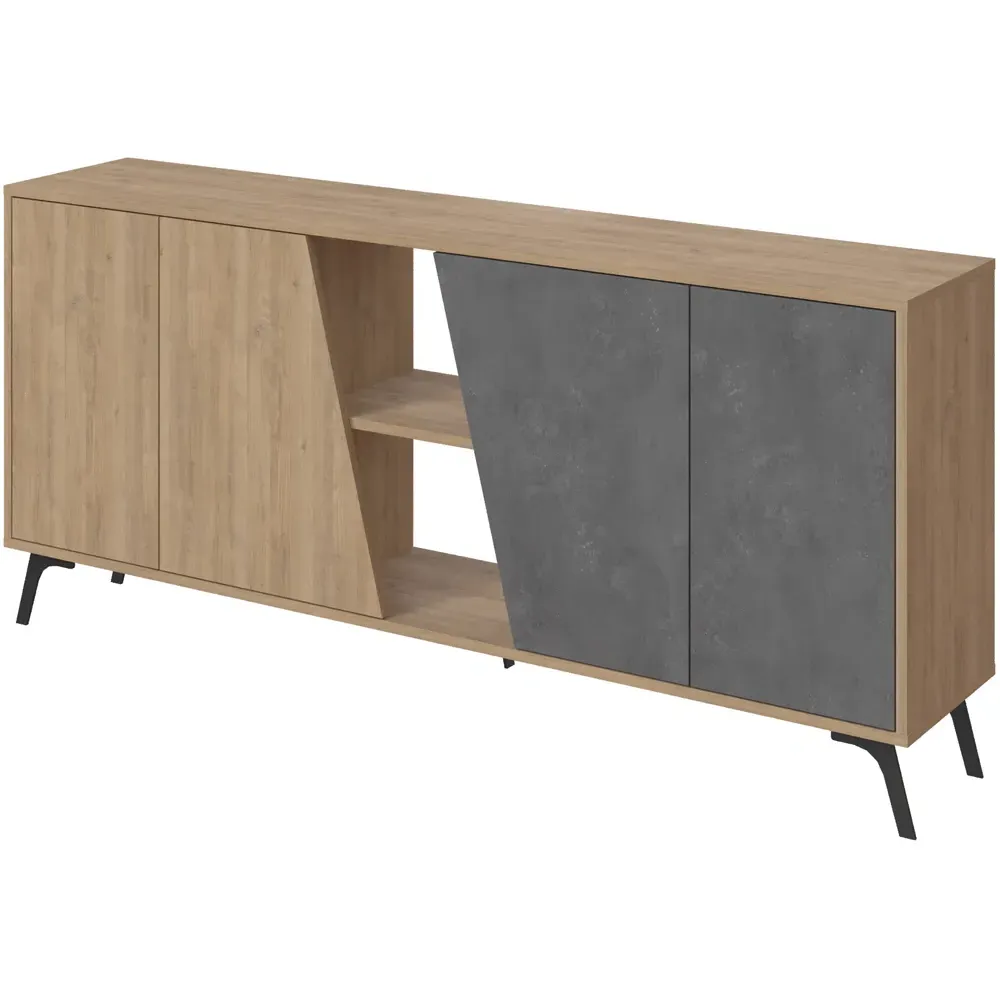 Fiona 4 Door 2 Shelf Sideboard - Oak, Retro Grey