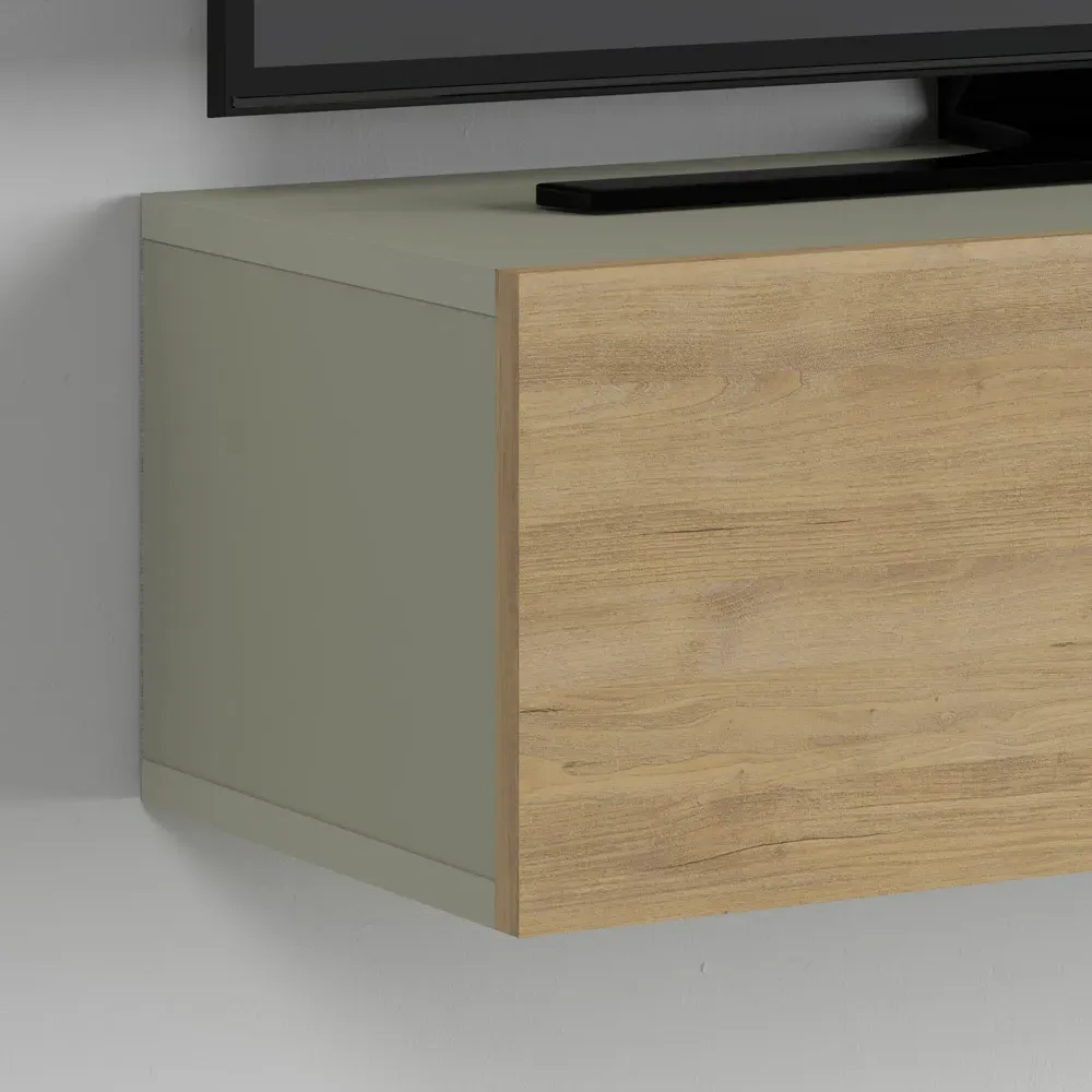 Francy 2 Door Wall Mounted TV Unit - Ash Green, Oak