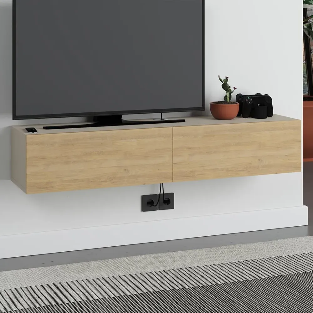Francy 2 Door Wall Mounted TV Unit - Sandstone, Oak