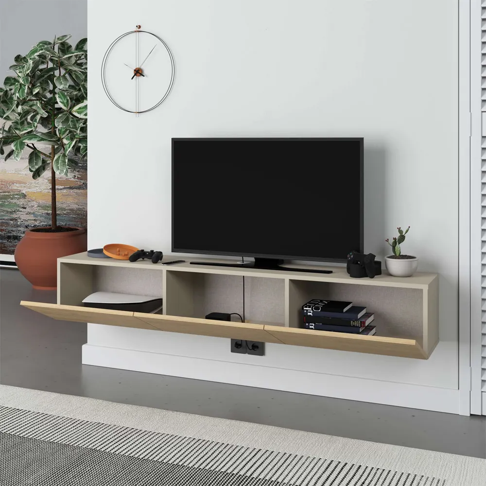Francy TV Stand with Storage Cabinet - Sandstone, Oak