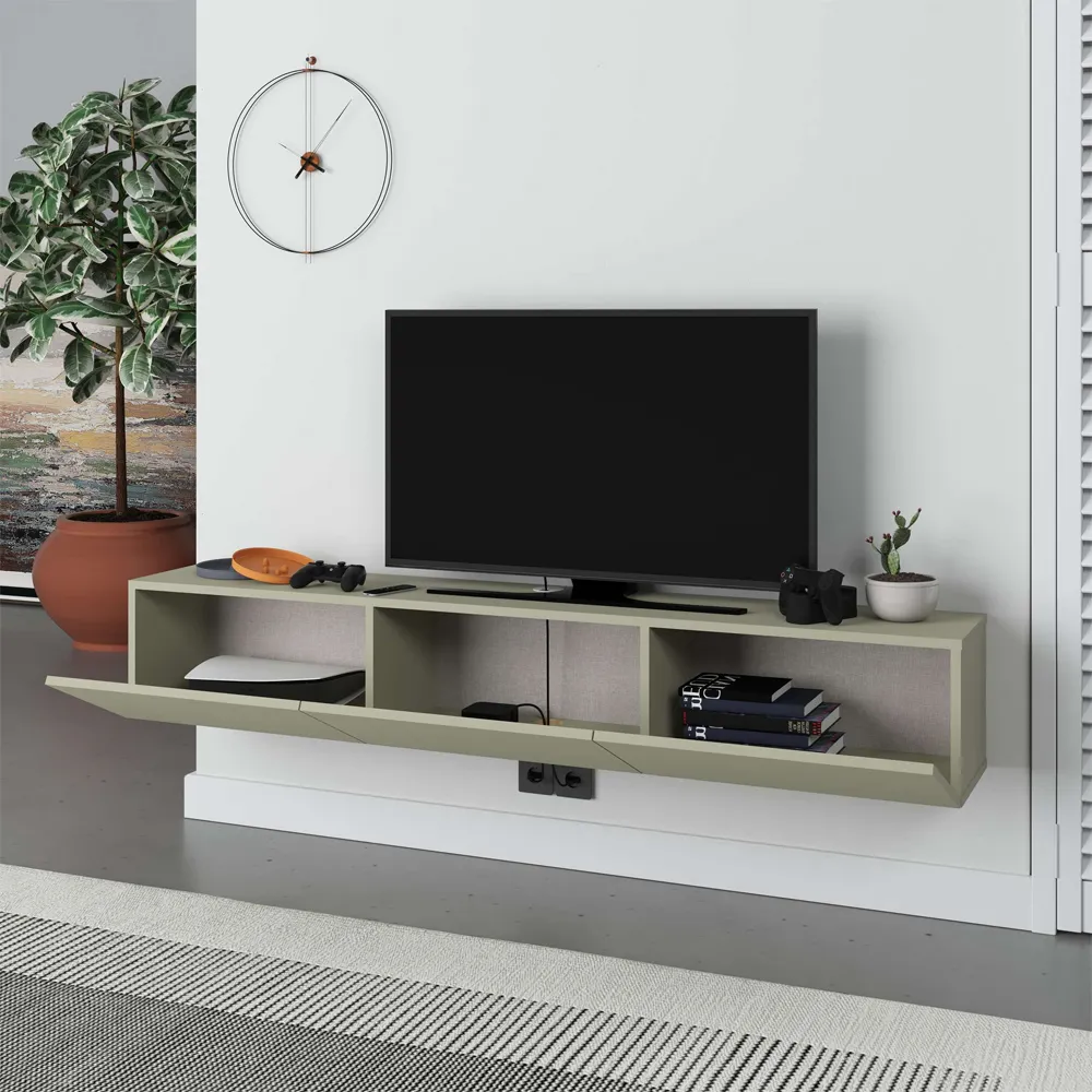 Francy Wall-Mounted TV Stand with Storage - Ash Green