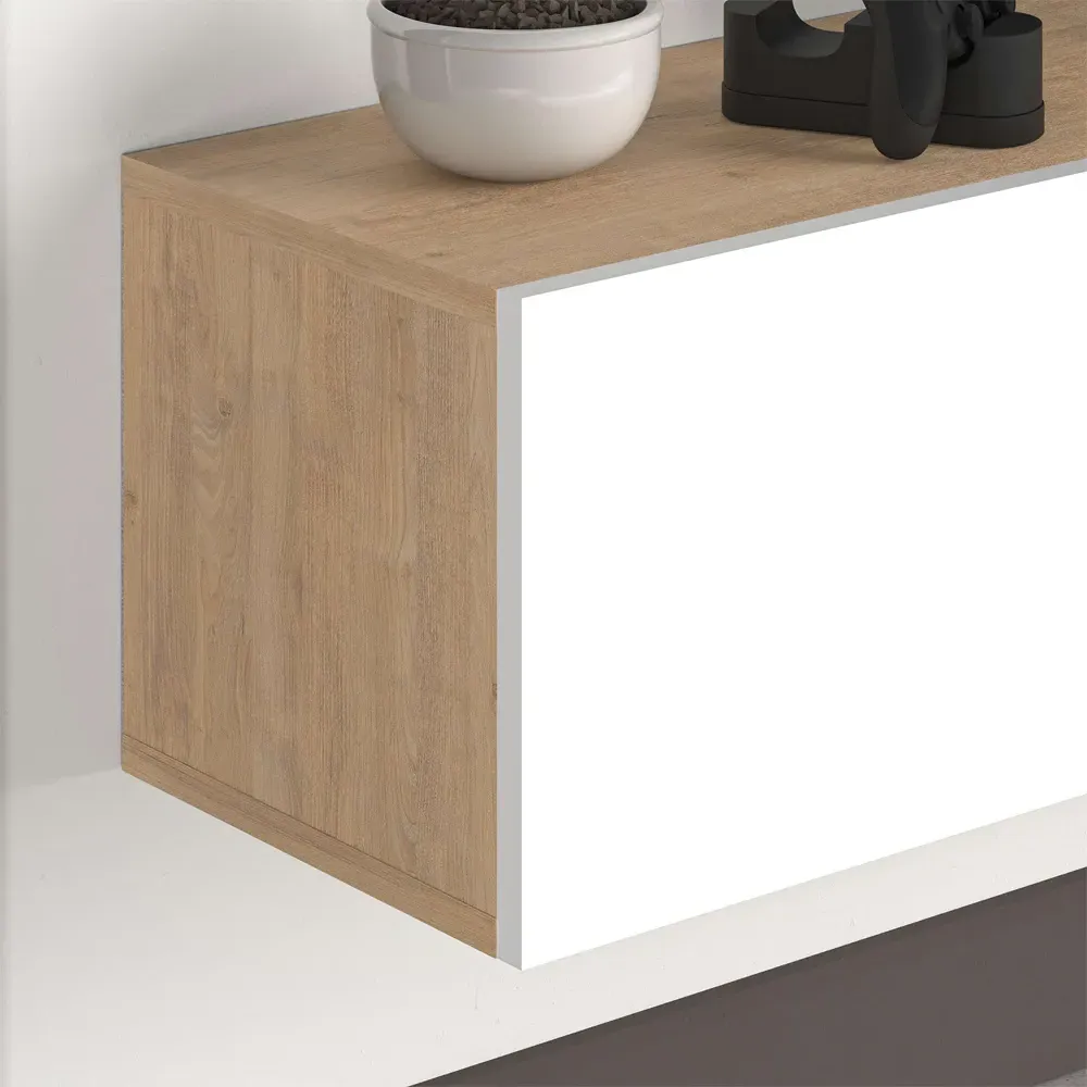Francy Wall-Mounted TV Stand with Storage - Oak, White