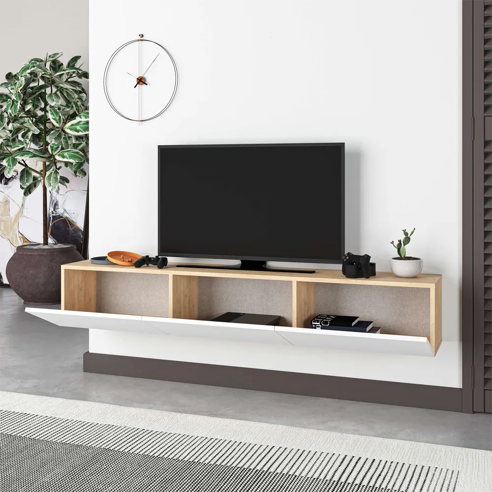Francy Wall-Mounted TV Stand with Storage - Oak, White