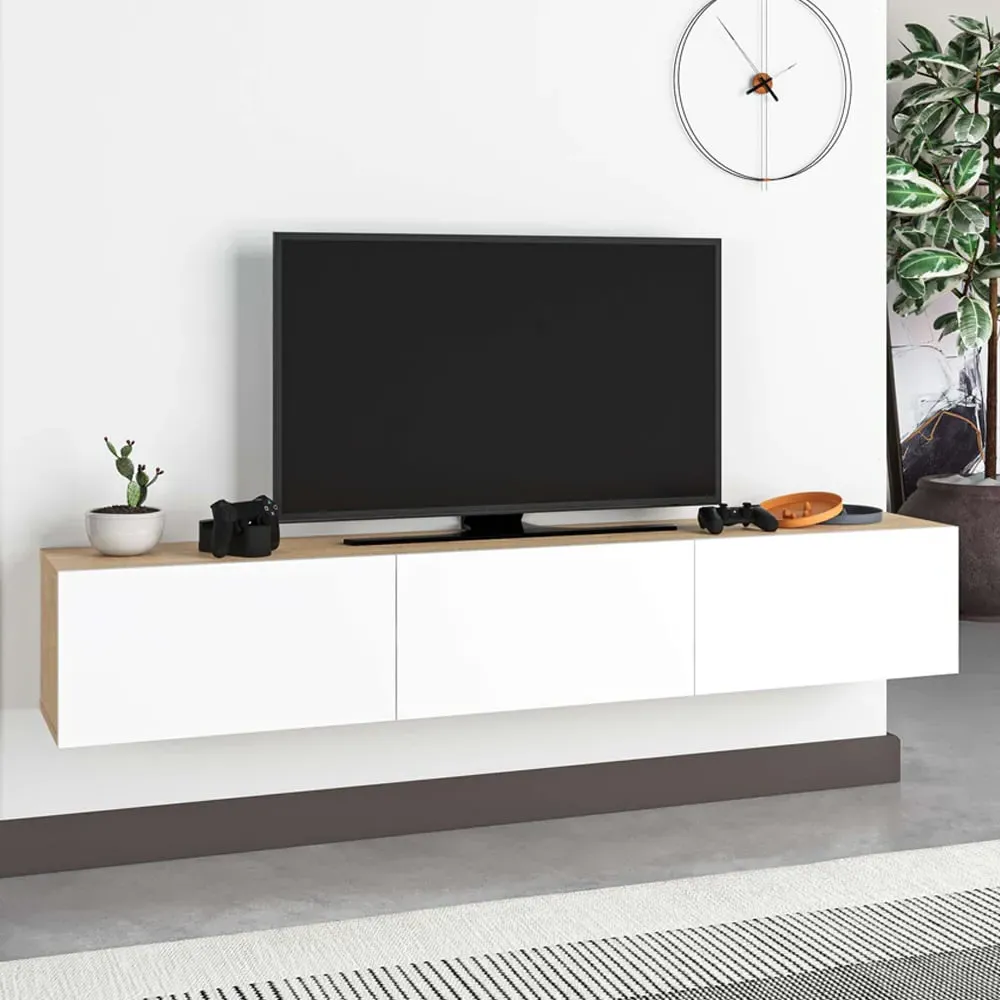 Francy Wall-Mounted TV Stand with Storage - Oak, White