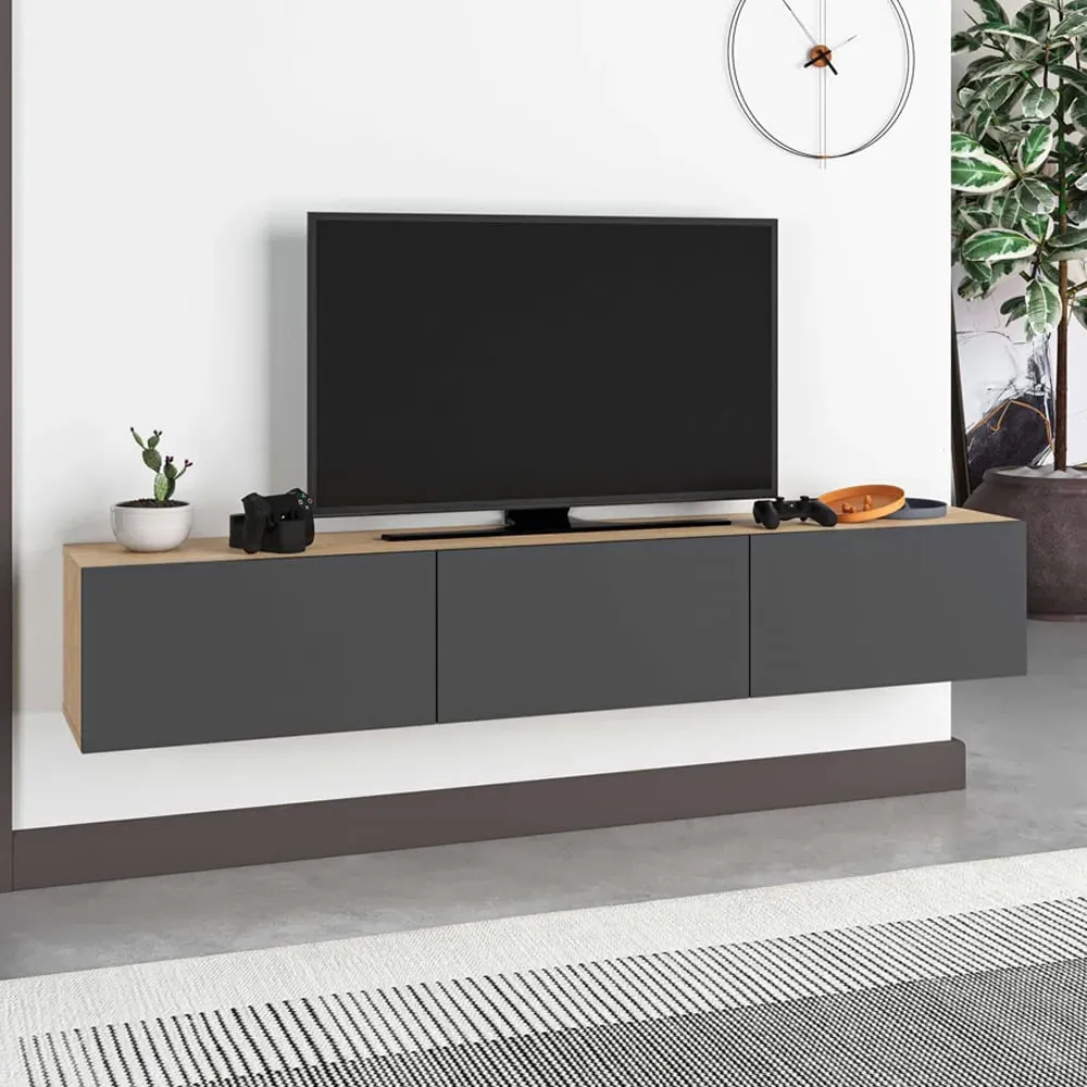 Francy Wall-Mounted TV Unit with Storage - Oak, Anthracite image