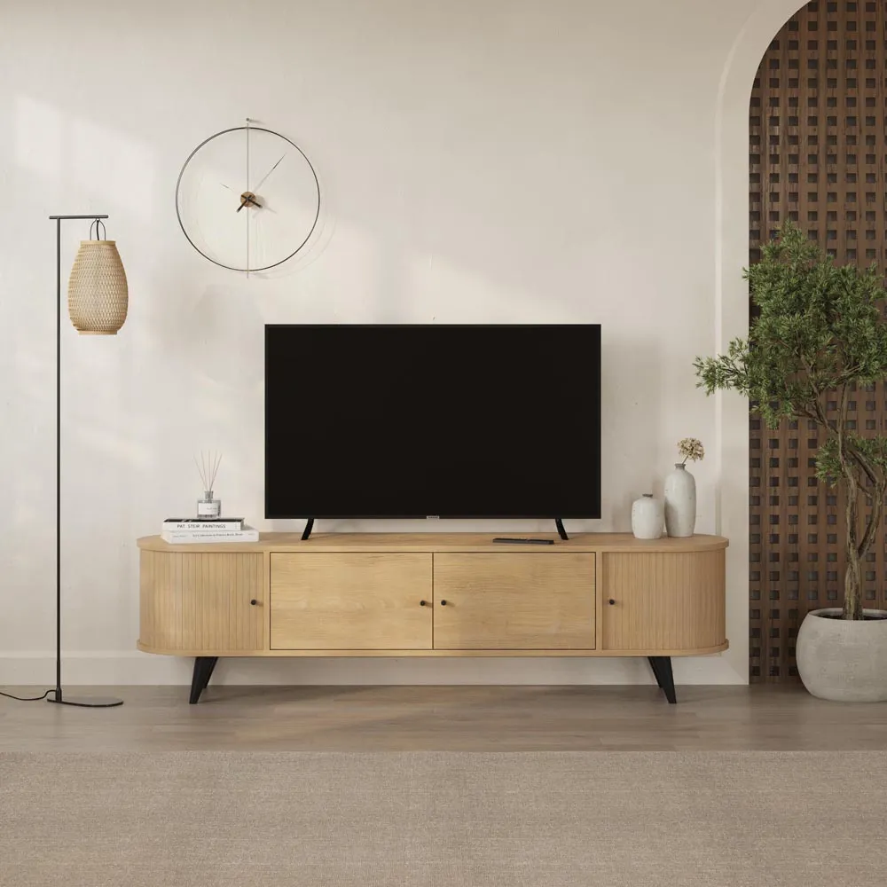 Gentle 4 Door TV Stand - Cream, Oak