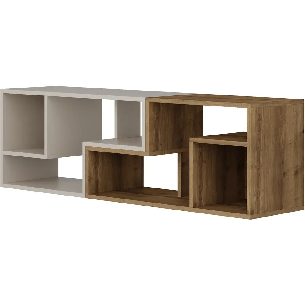 Glis 6 Shelf Corner TV Unit - Dark Oak, Sandstone