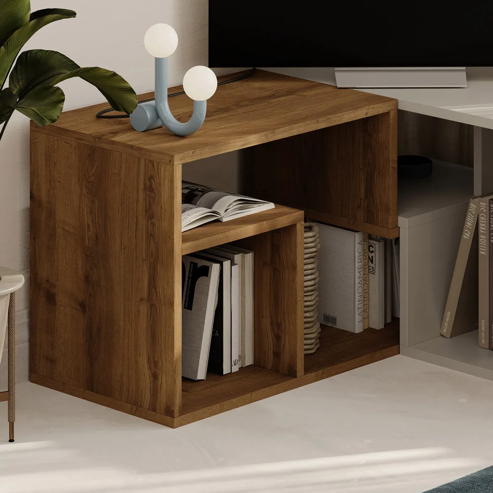 Glis 6 Shelf Corner TV Unit - Dark Oak, Sandstone