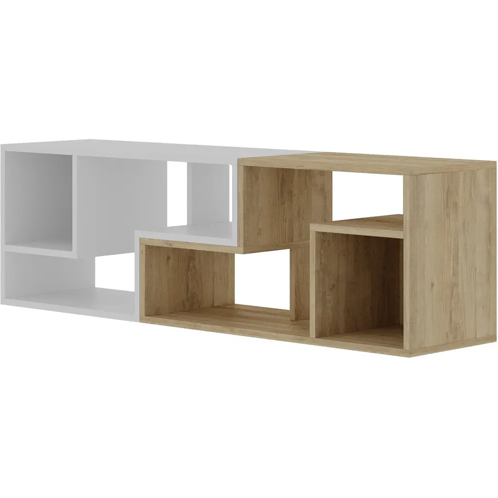 Glis 6 Shelf Corner TV Unit - Oak, White