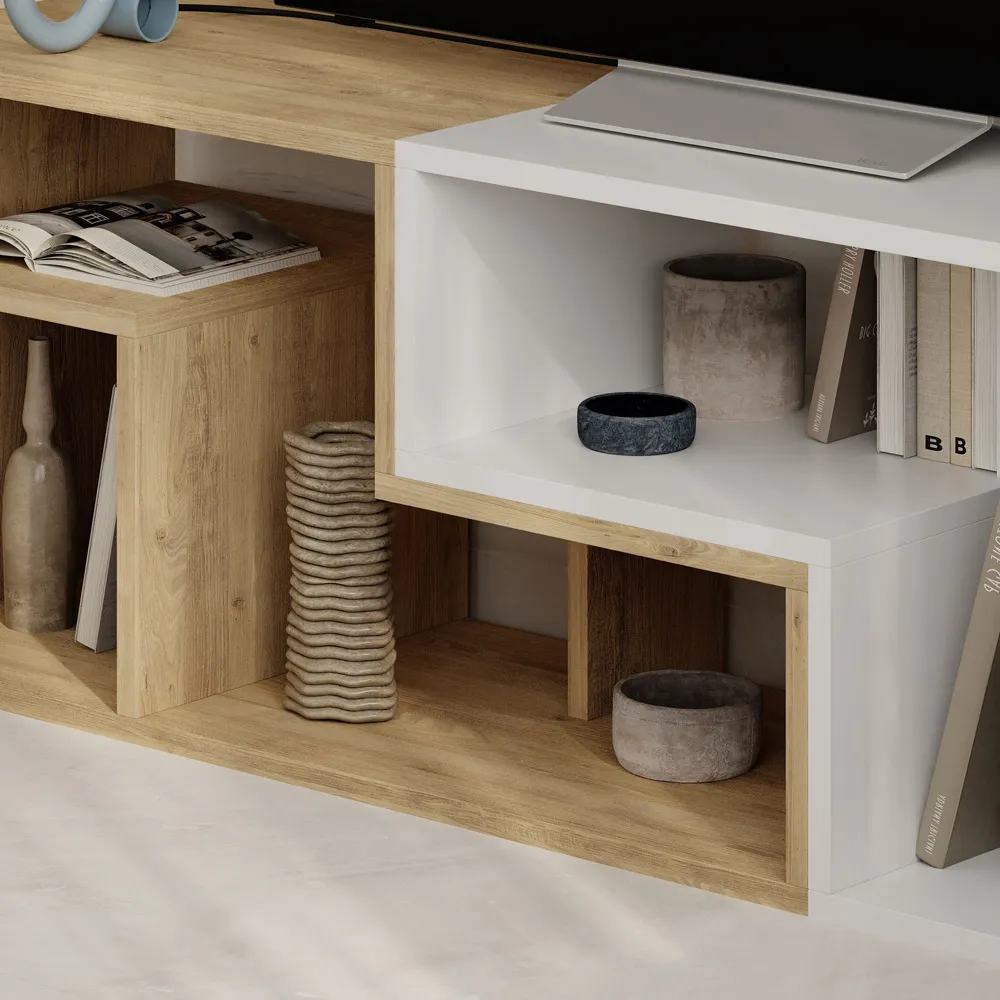 Glis 6 Shelf Corner TV Unit - Oak, White