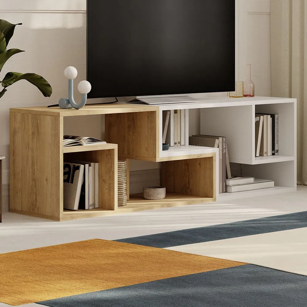 Glis 6 Shelf Corner TV Unit - Oak, White