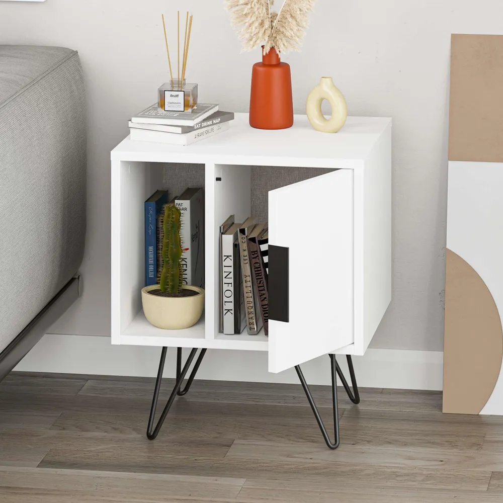 Glynn Single Door Bedside Table - White