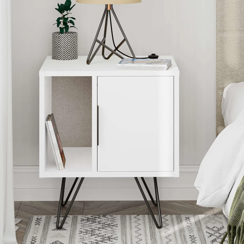 Glynn Single Door Bedside Table - White