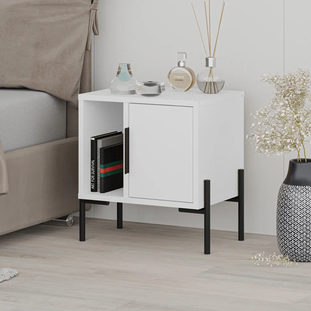 Glynn Single Door Bedside Table - White