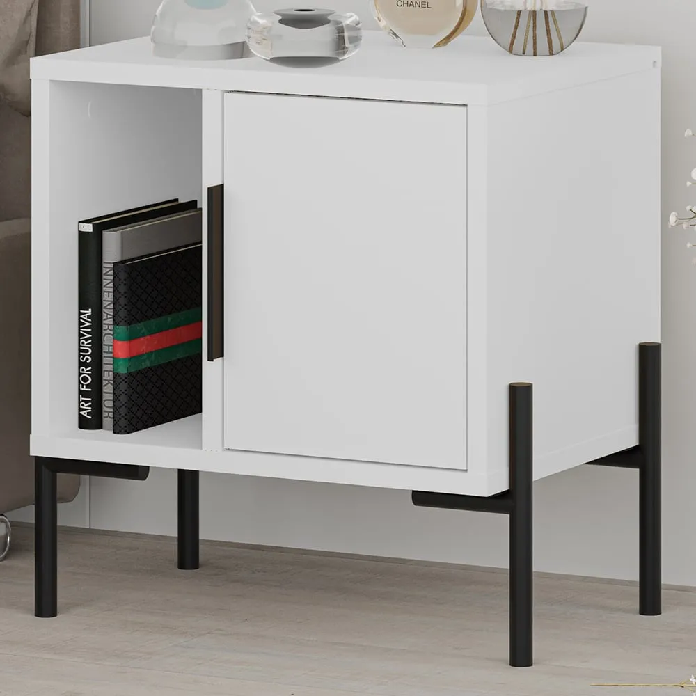 Glynn Single Door Bedside Table - White