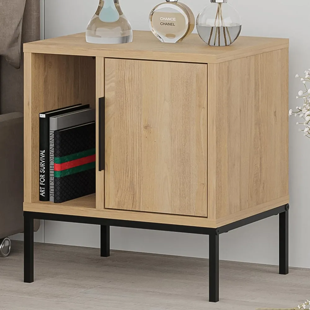 Glynn Single Door Nightstand with Metal U Leg - Oak image