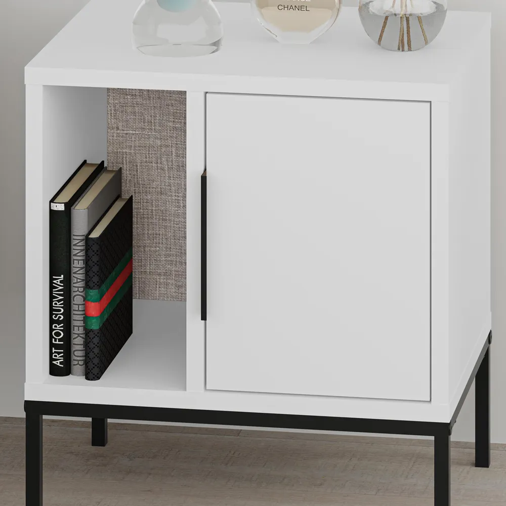Glynn Single Door Nightstand with Metal U Leg - White
