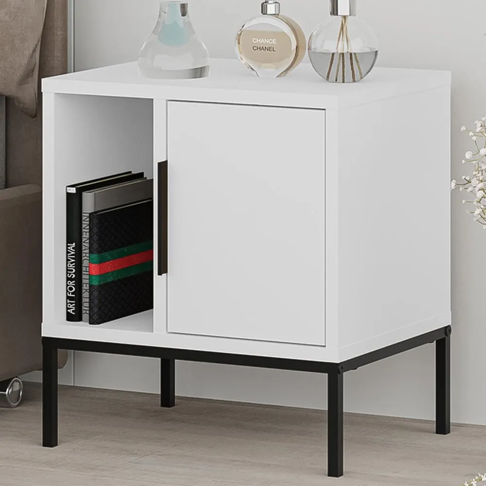 Glynn Single Door Nightstand with Metal U Leg - White