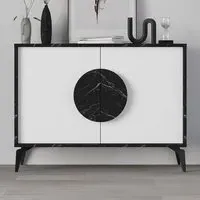 Gora 2 Door Console Sideboard - Black Marble Effect, White