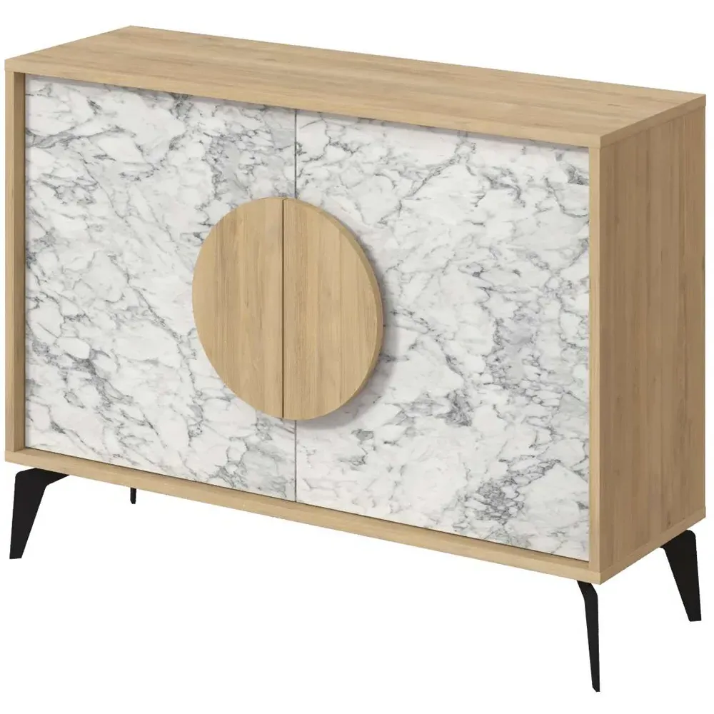 Gora 2 Door Console Sideboard Display Unit - Oak, White Marble