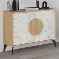Gora 2 Door Console Sideboard Display Unit - Oak, White Marble